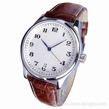 Classic Round Designer Stainless Steel Men's Watch with Genuine Leather Strap